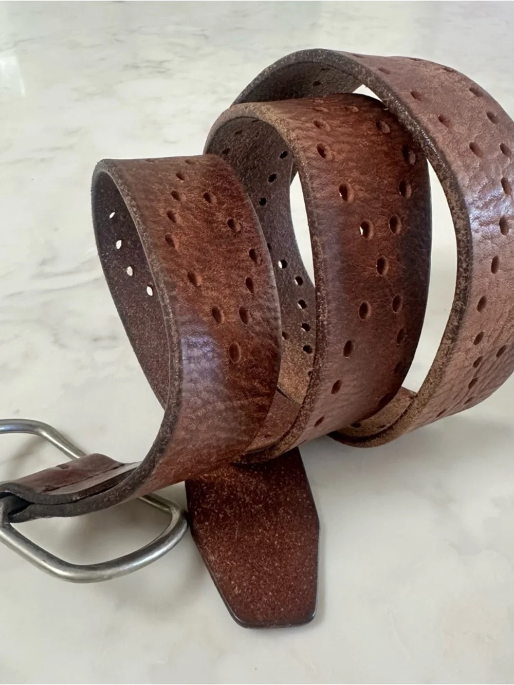 Women’s J. Crew Brown Leather Belt with Silver Buckle. Size Medium - Picture 4 of 11